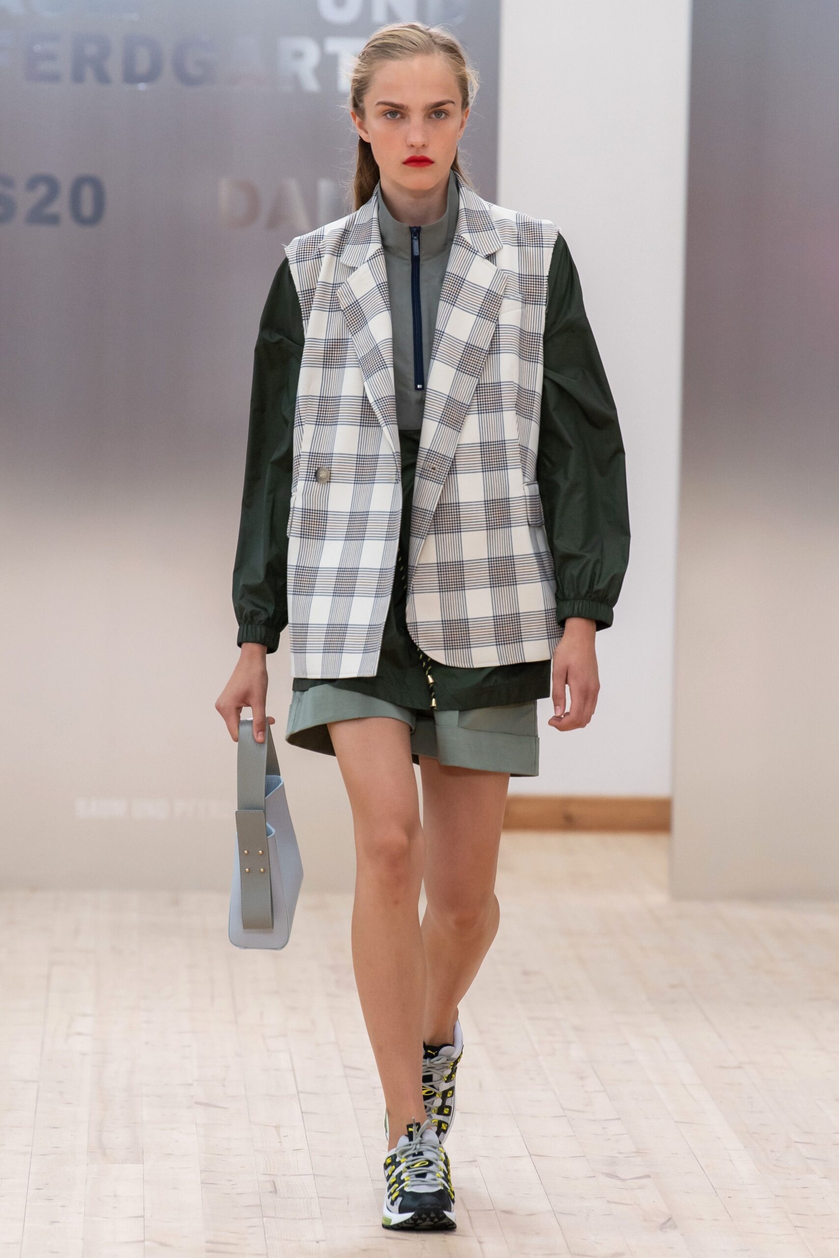 tailored gray checked blazer