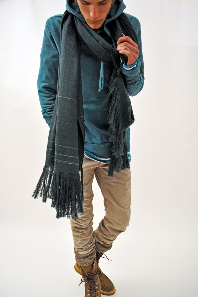 teal hoodie with black scarf