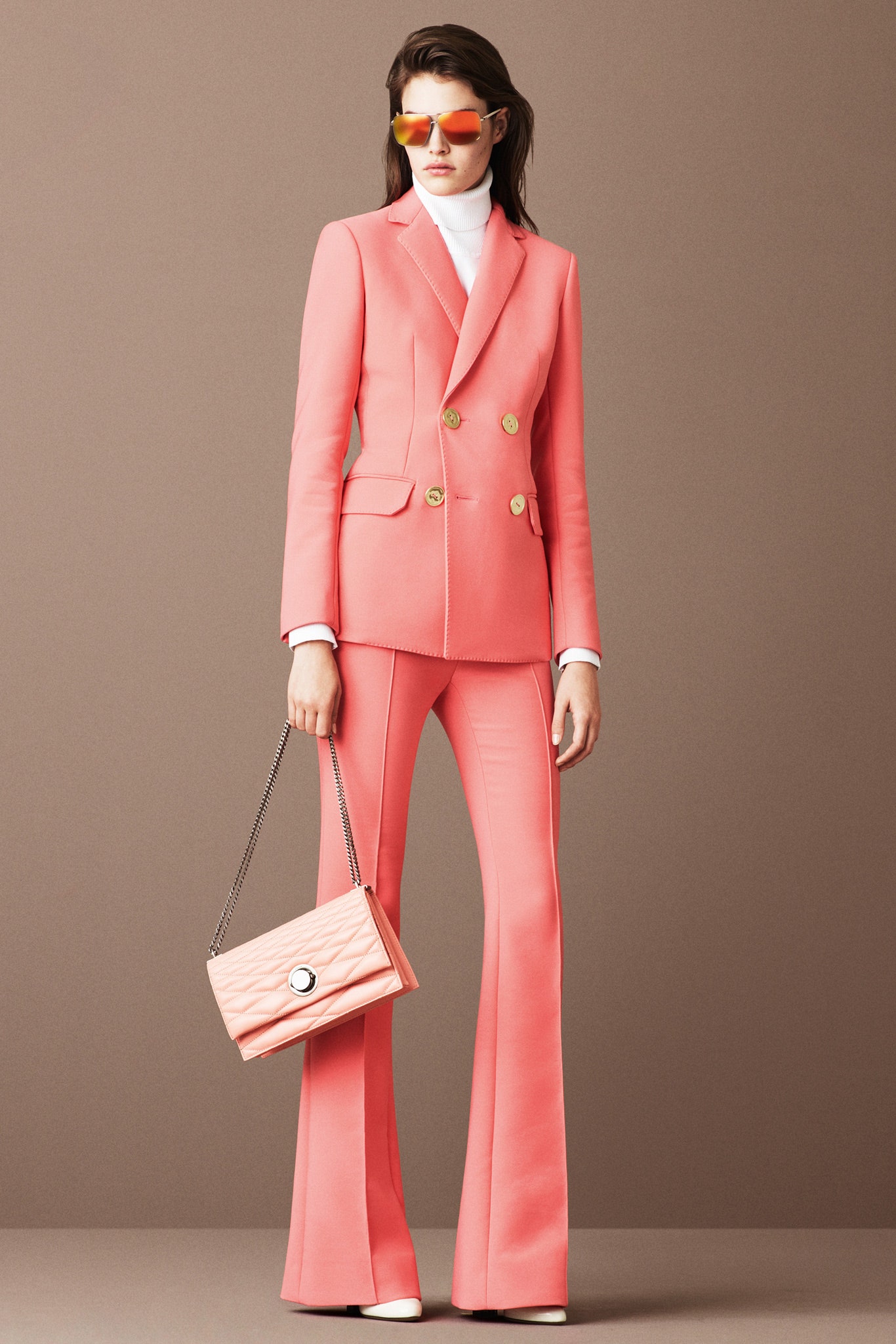 pink tailored suit with flared pants