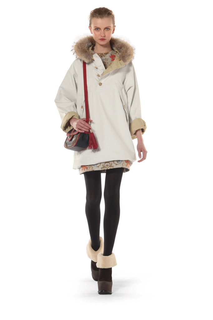 white oversized coat with short dress