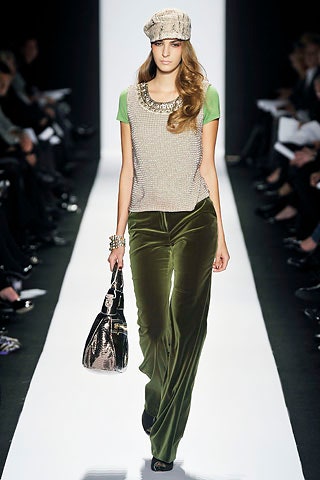 gray green fitted top with wide-leg pants