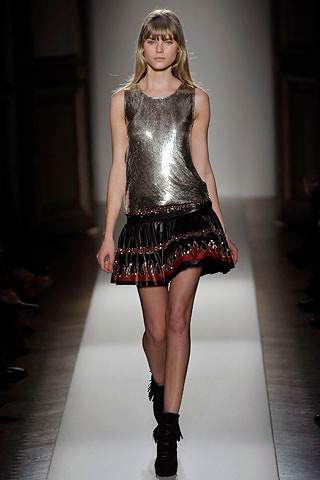 fitted silver top with pleated skirt