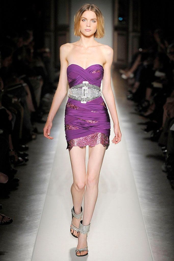 fitted purple strapless dress