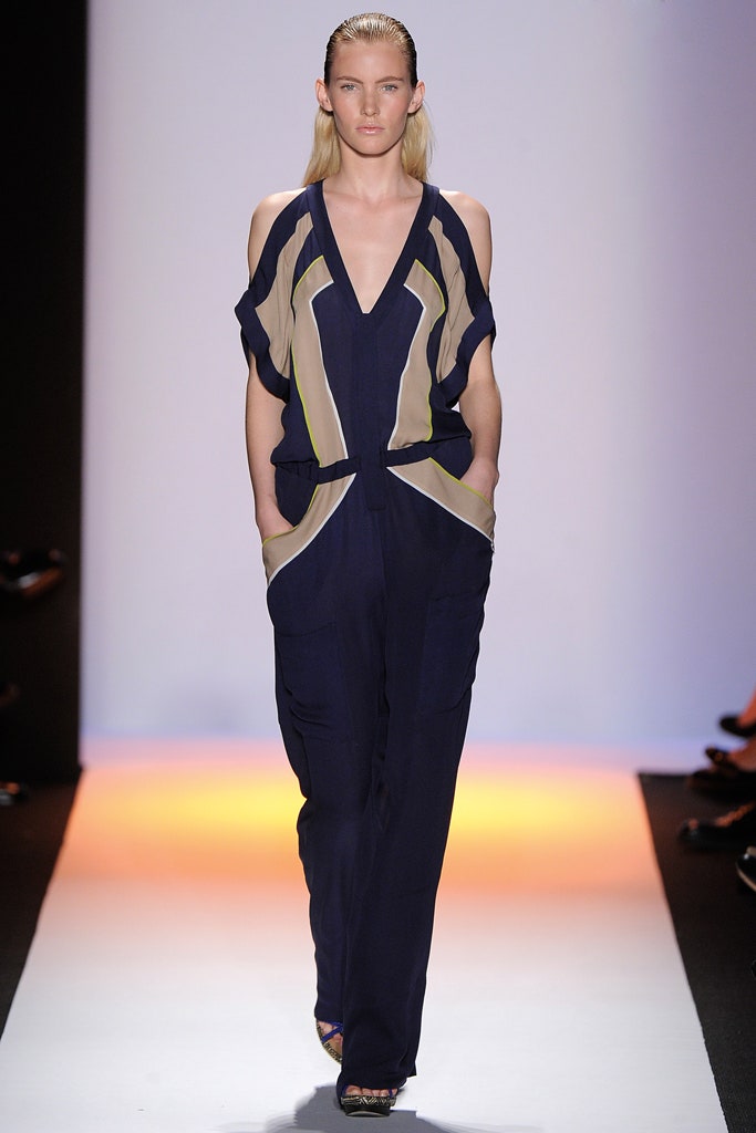 blue and beige color-blocked jumpsuit