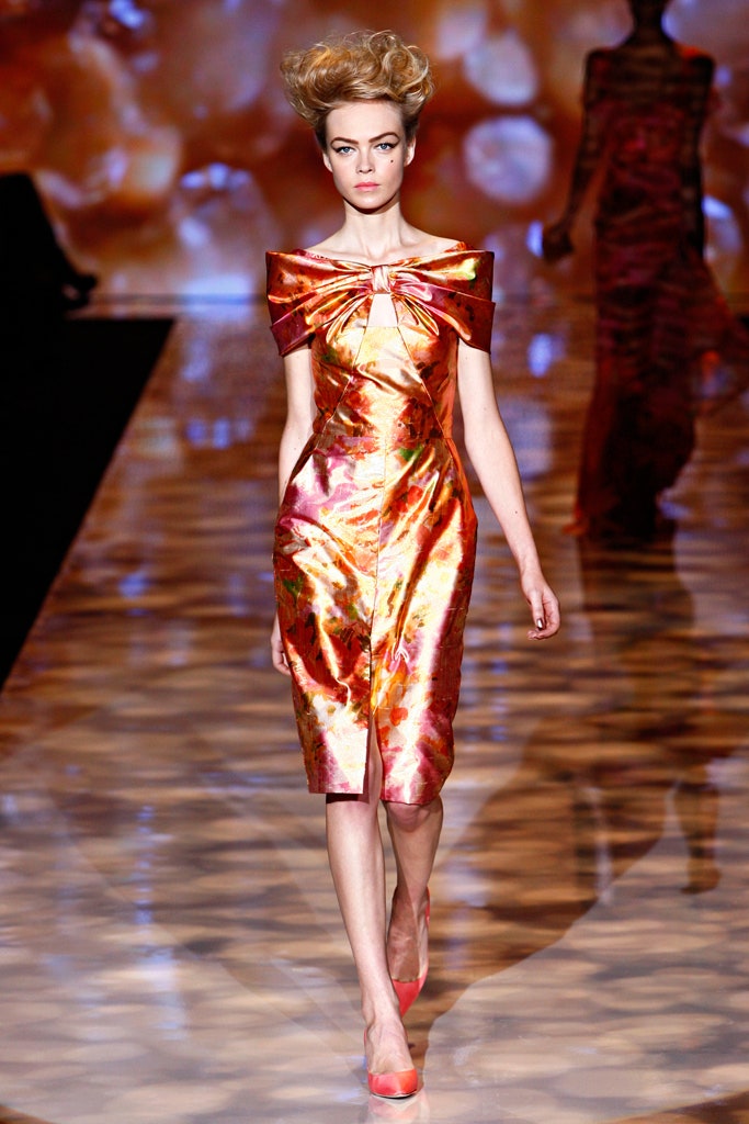 fitted orange gold silk dress