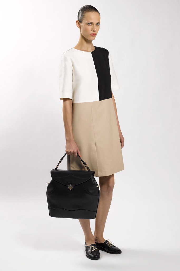 color-blocked fitted dress with bag