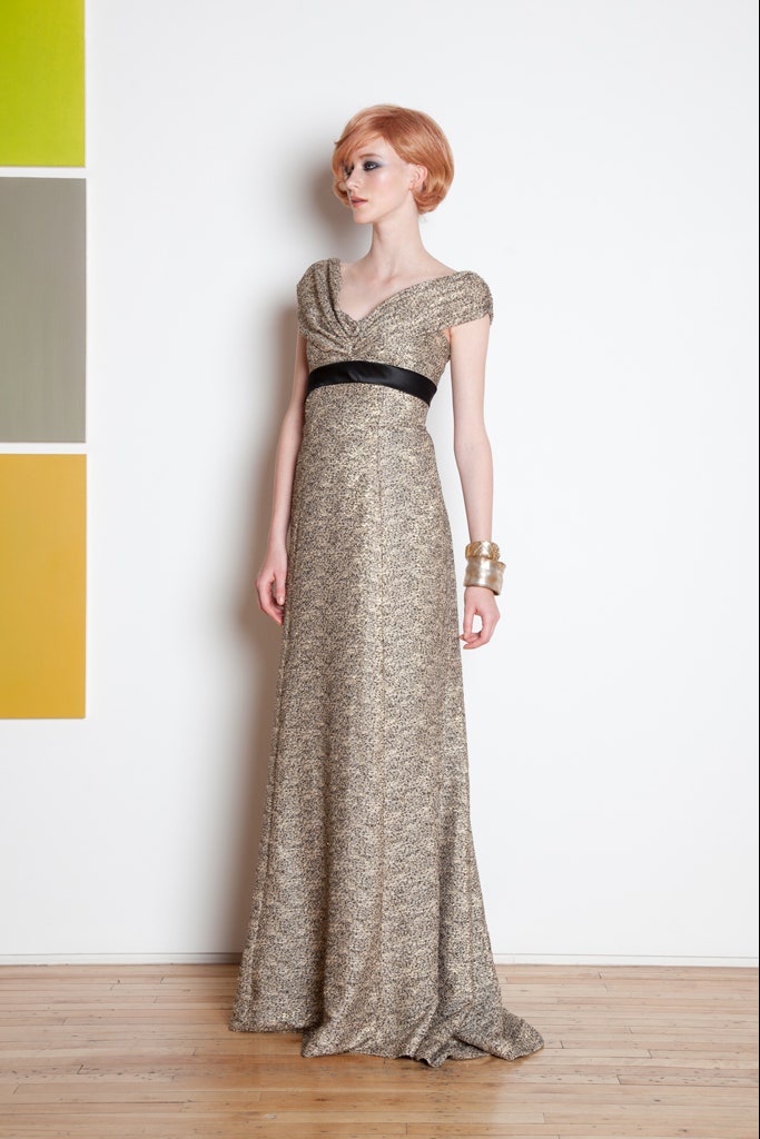 gold silk fitted gown