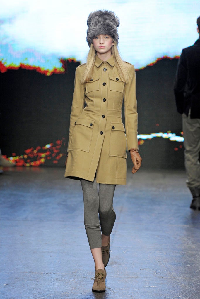 beige cotton long-sleeve collared fitted buttoned pockets coat
