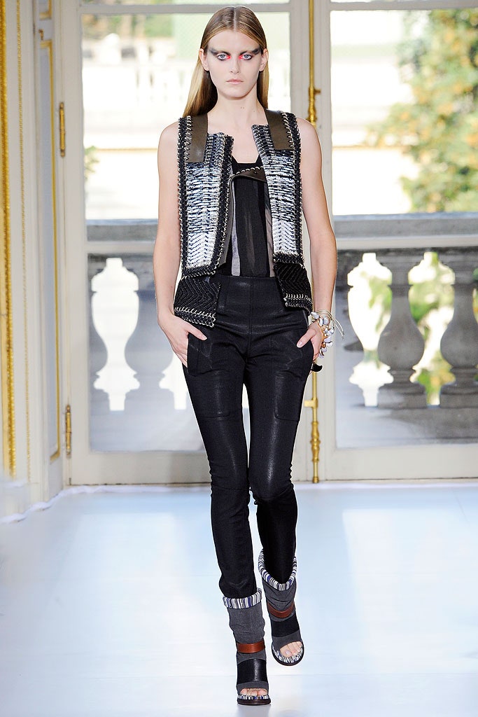 black and white fitted vest with slim pants