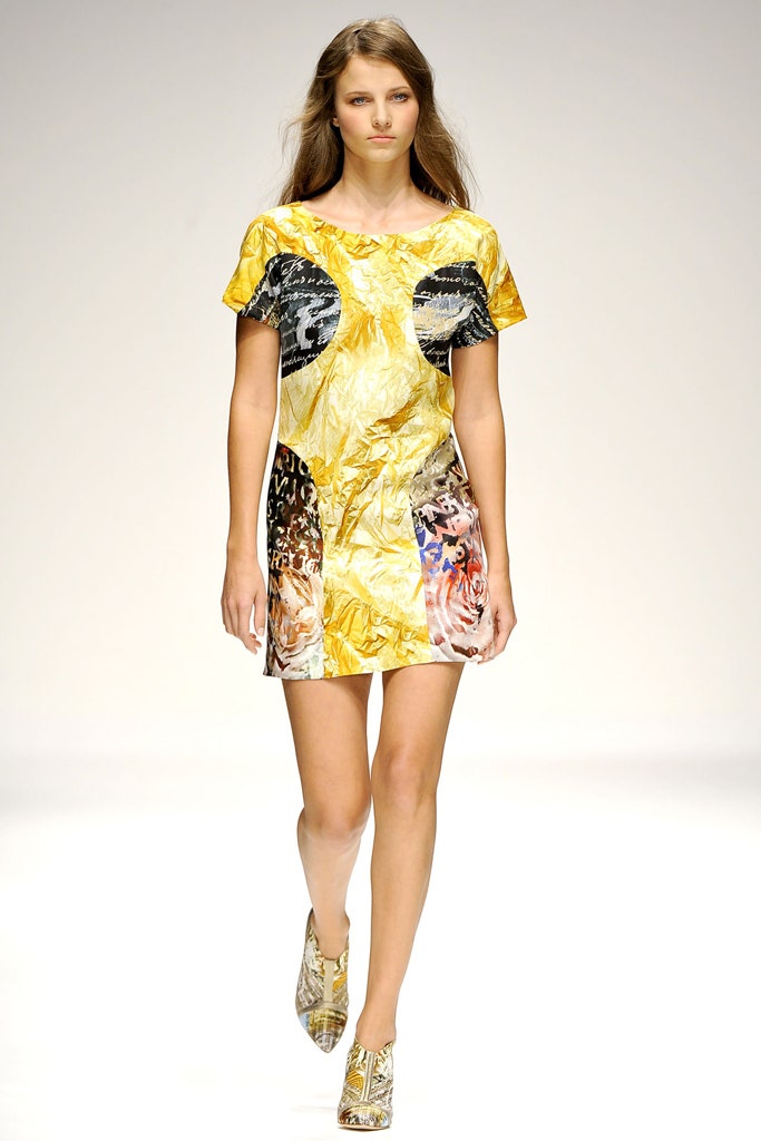 yellow printed mini dress