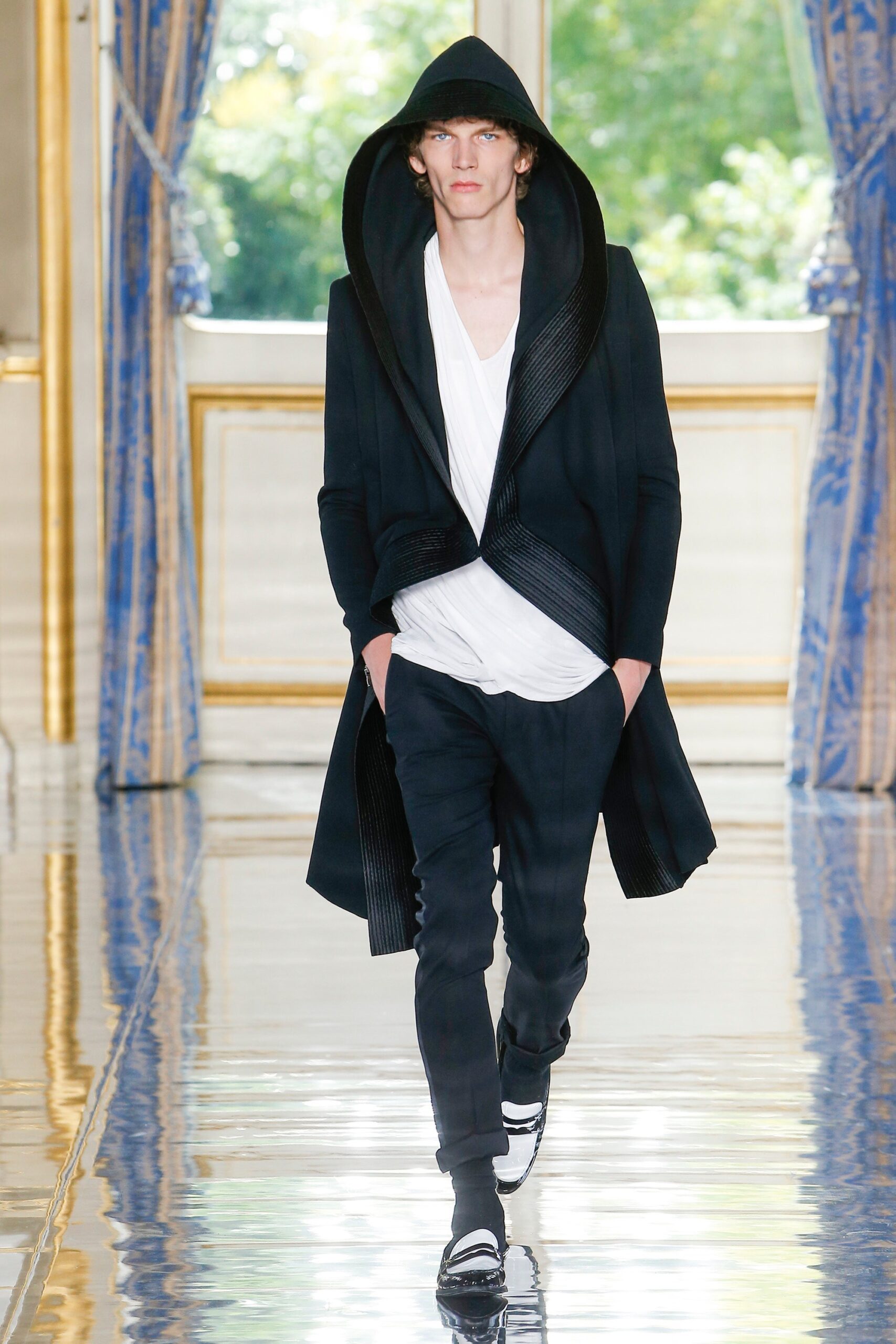 black wool coat with hood