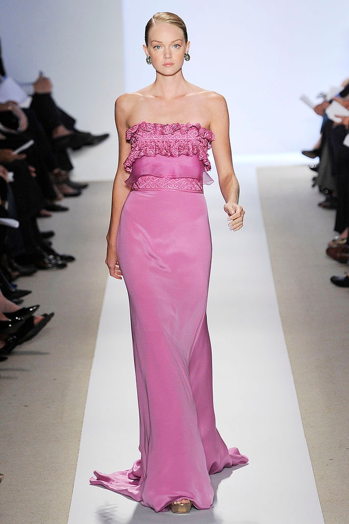 pink silk strapless gown