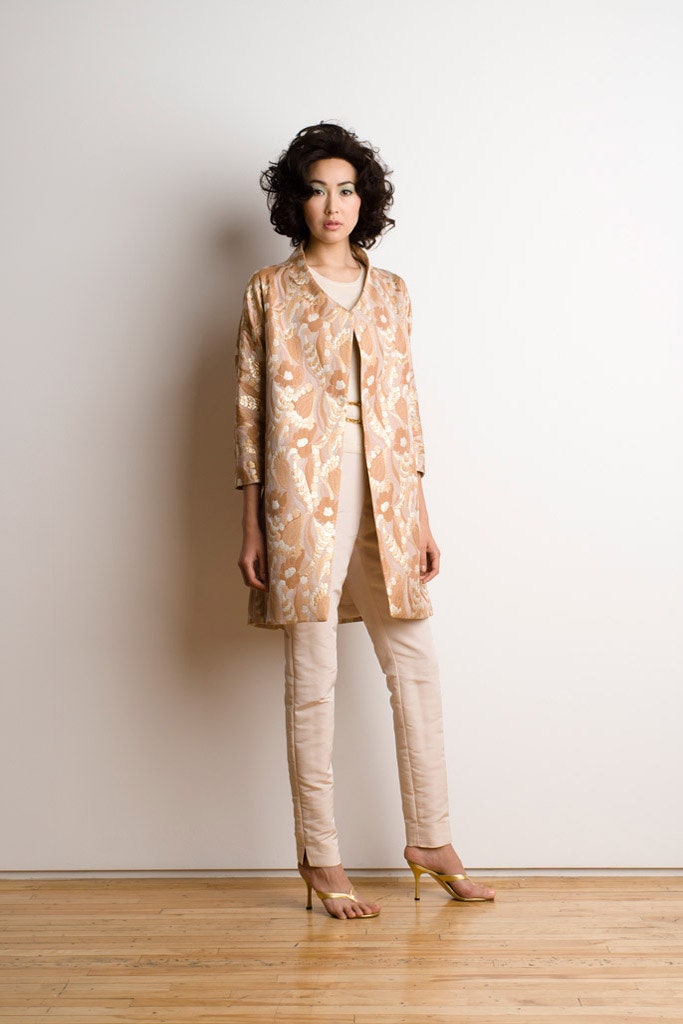 beige cotton slim straight-leg pants