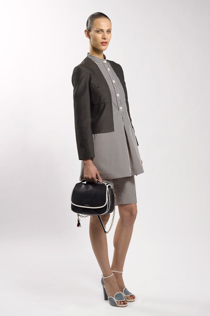 black blazer white striped dress