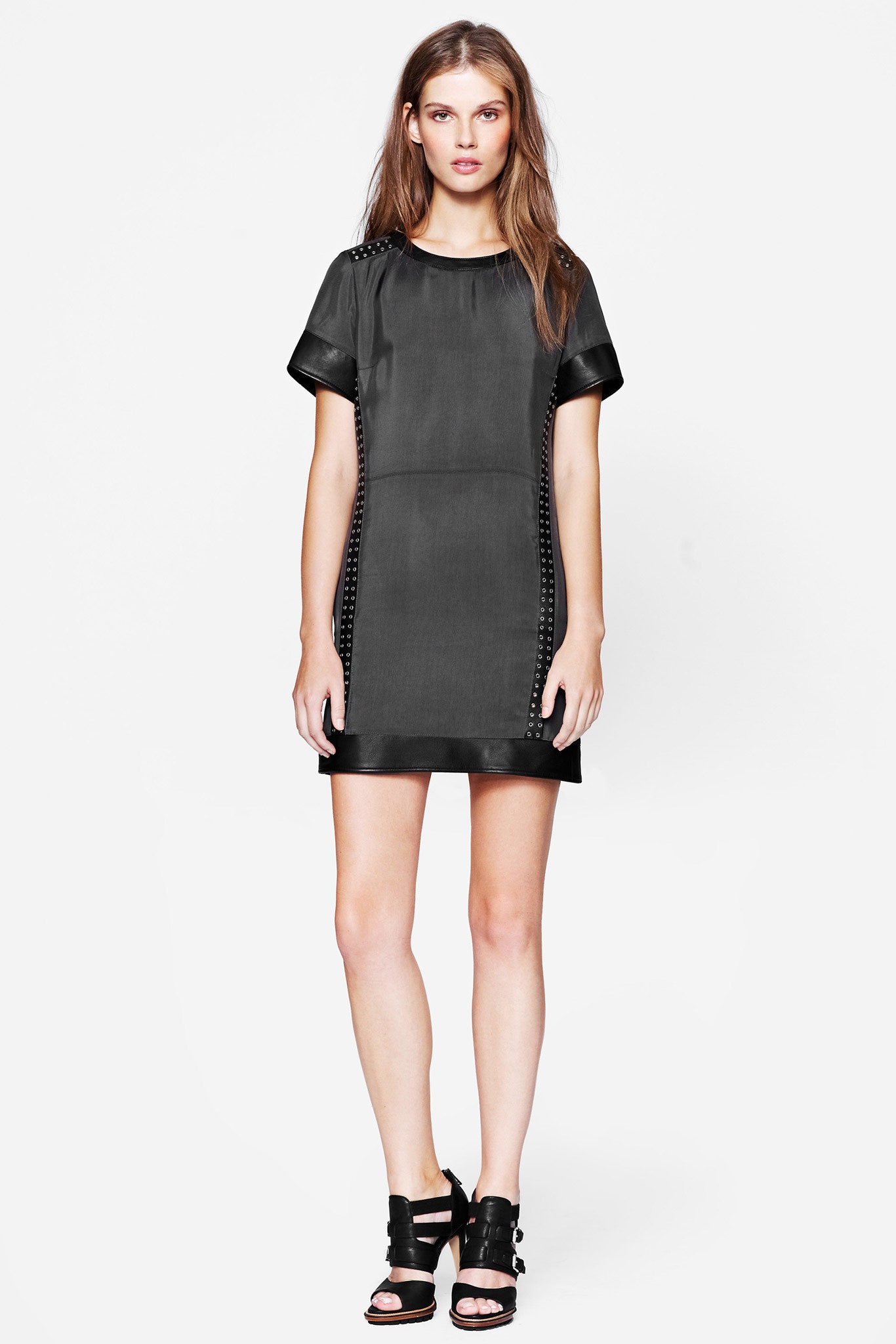 black leather panelled mini dress