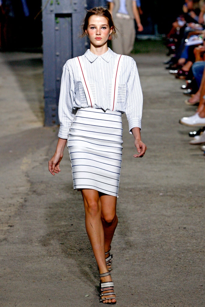 striped shirt and pencil skirt