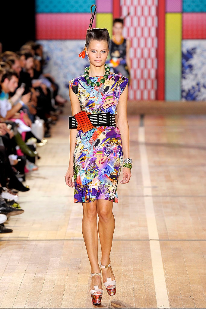 multi-colored silk mini dress with belt