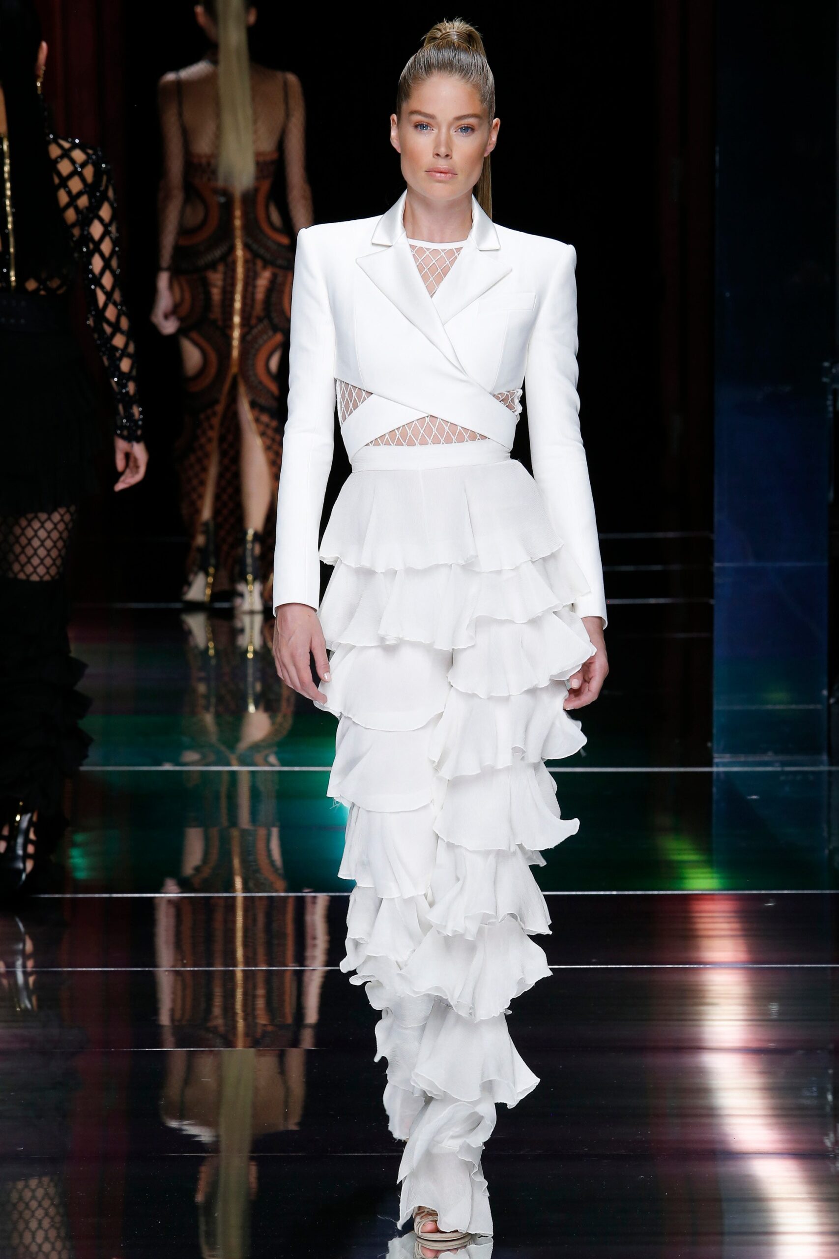 white silk fitted gown