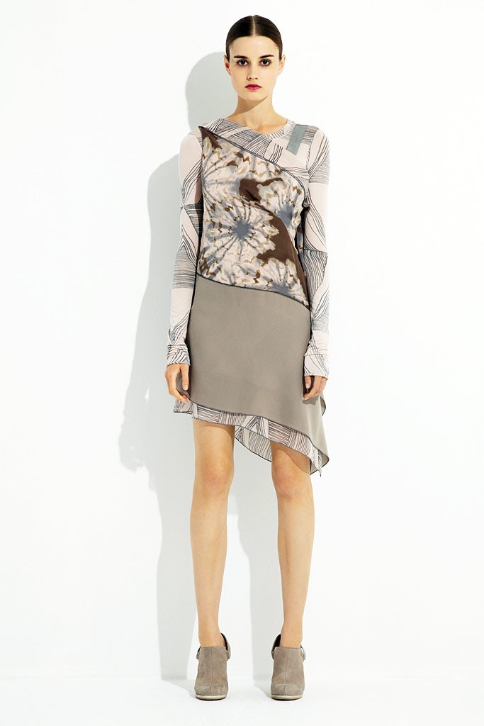 beige brown printed asymmetric dress