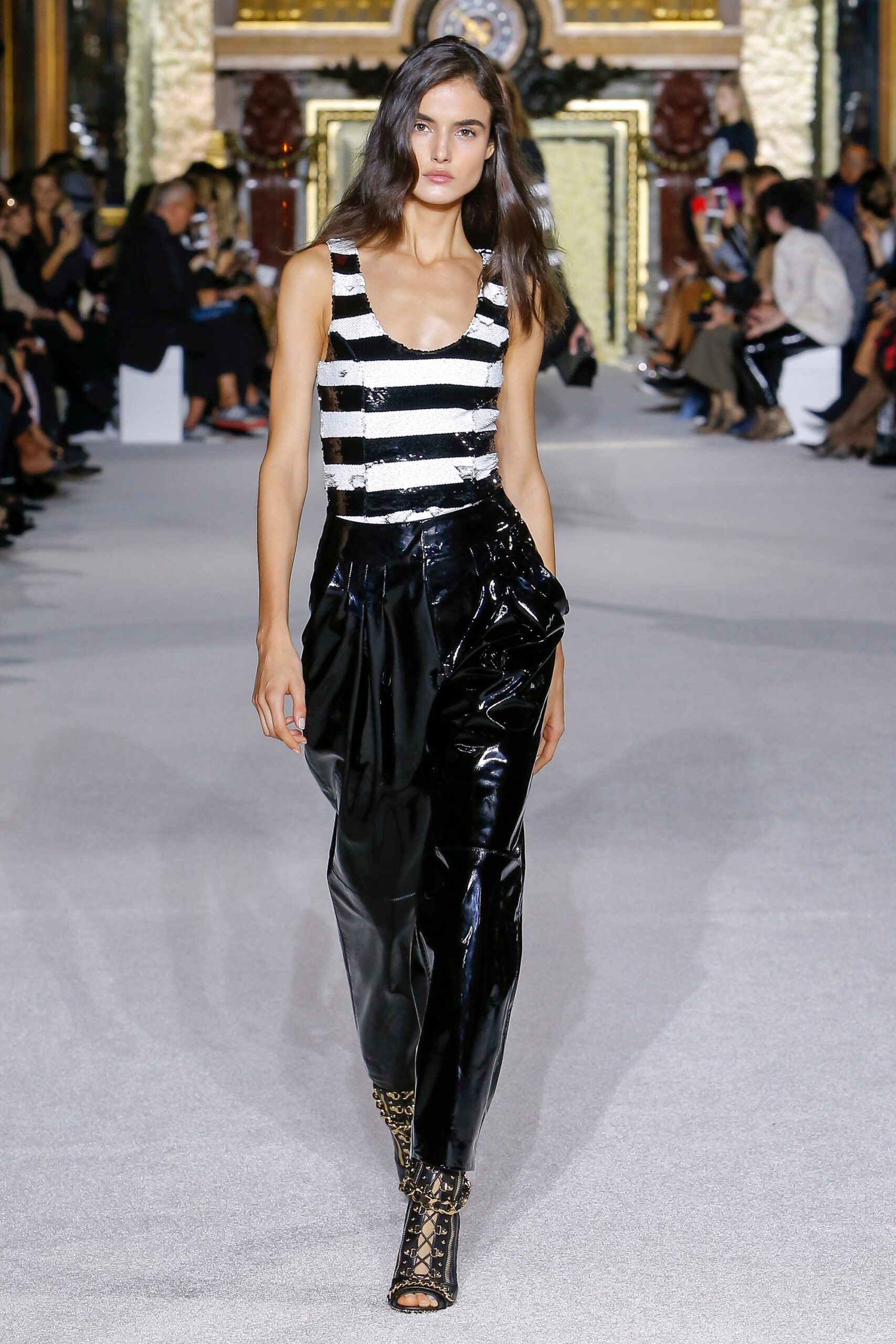 black vinyl relaxed zippered pockets shiny pants