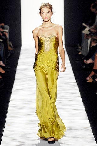 fitted strapless yellow gown