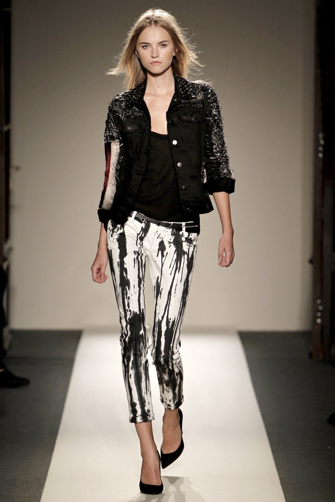 black denim jacket with printed pants
