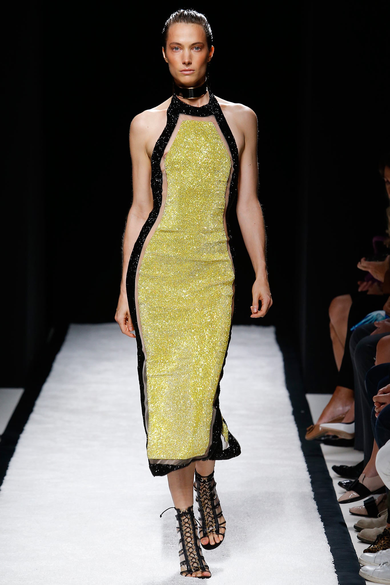 yellow sequin fitted dress