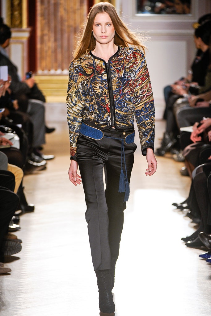 multi silk long-sleeve collared fitted embroidered jacket