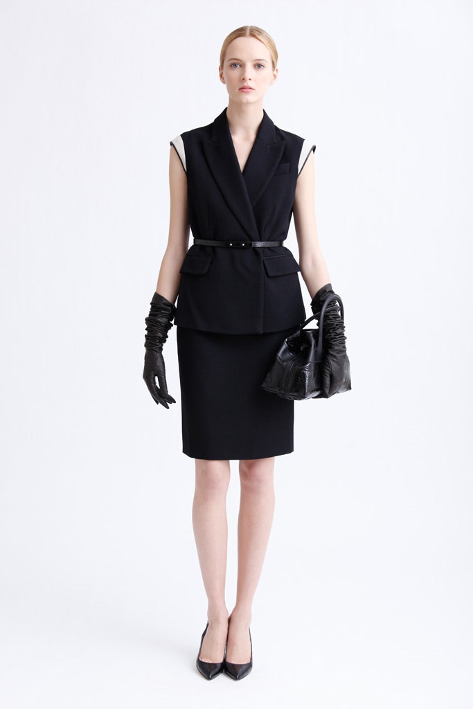 black cotton short-sleeve collared fitted belted blazer