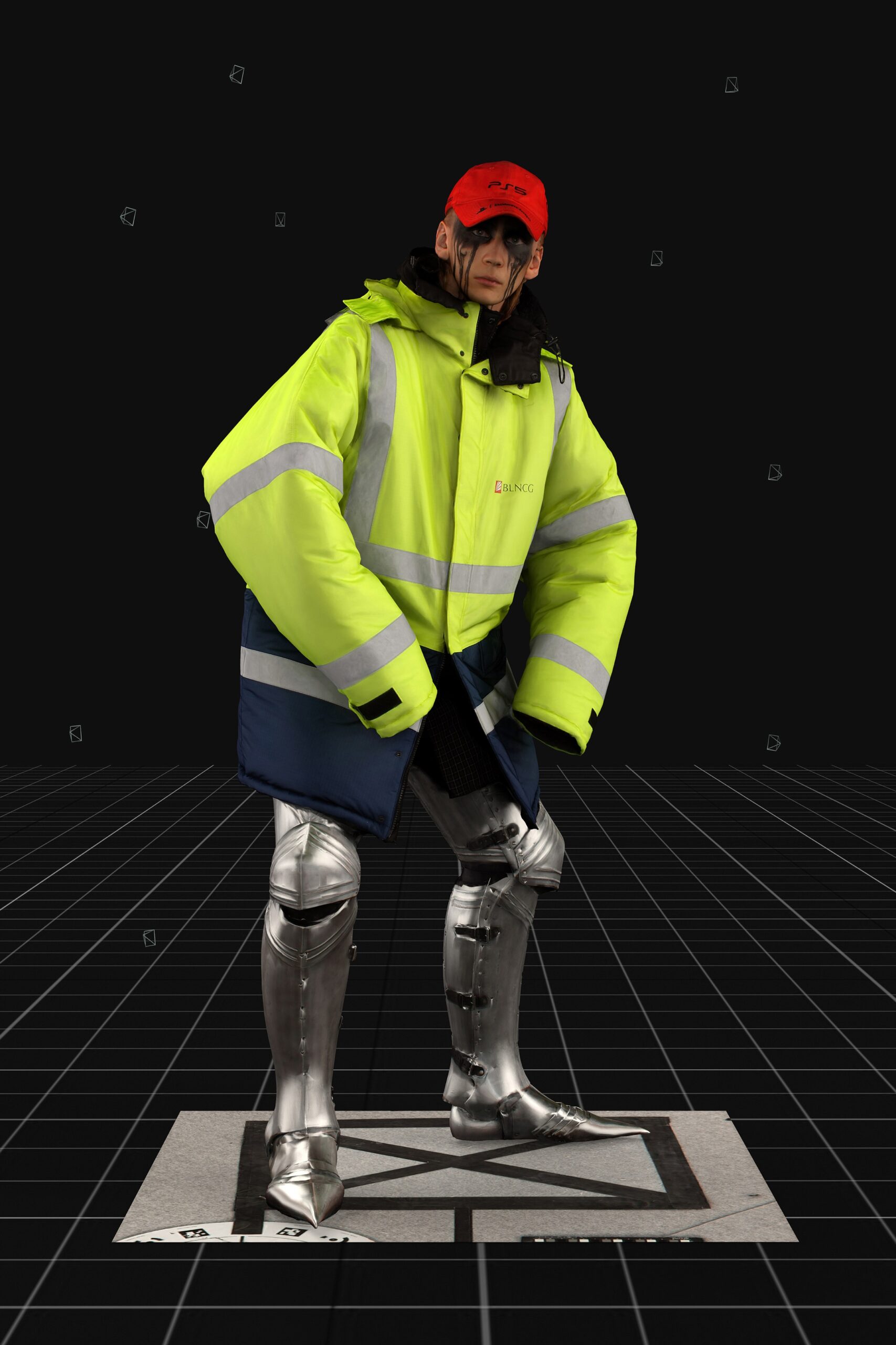 oversized yellow jacket with metallic pants