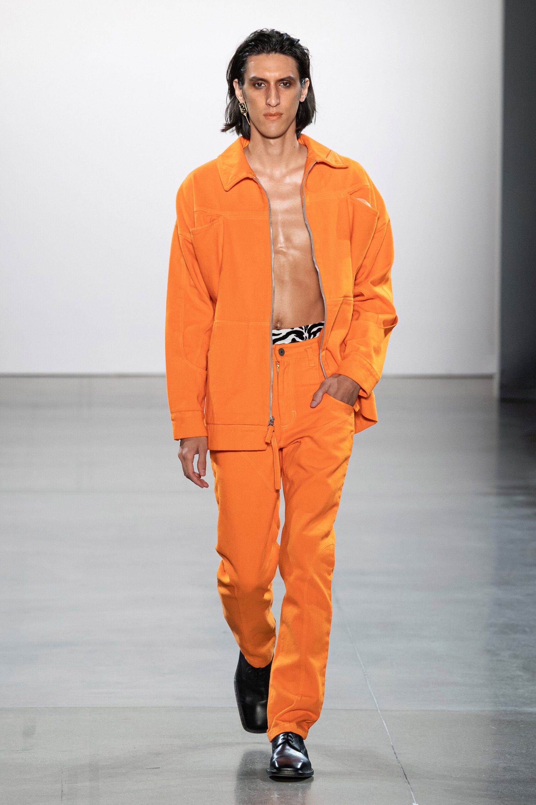 orange denim jacket and pants