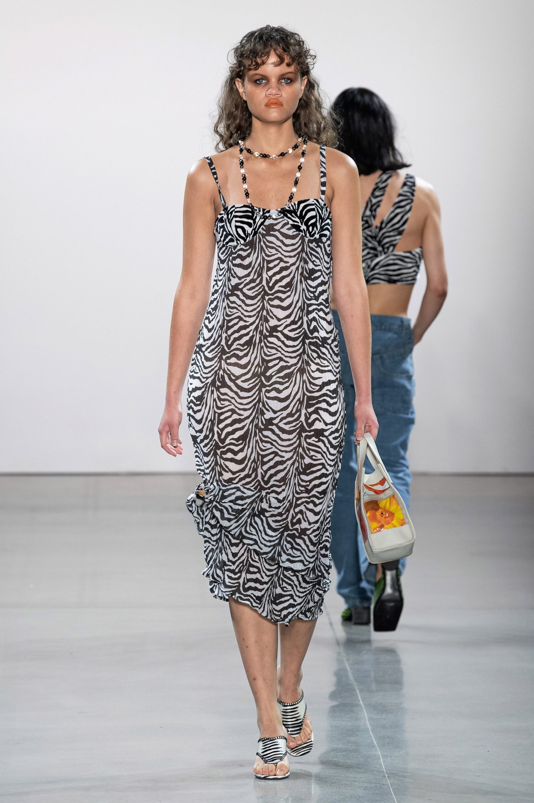 black and white animal-print midi dress