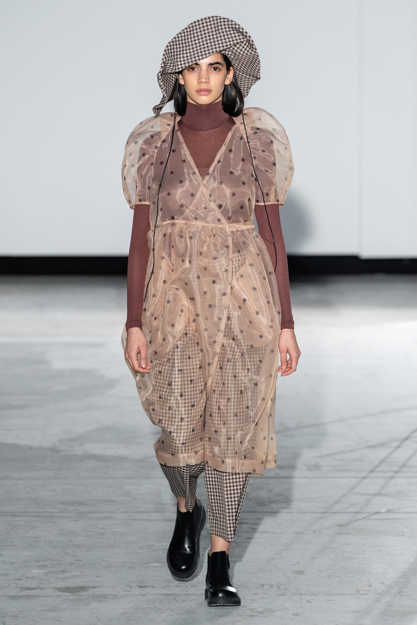 beige mesh polka-dot dress