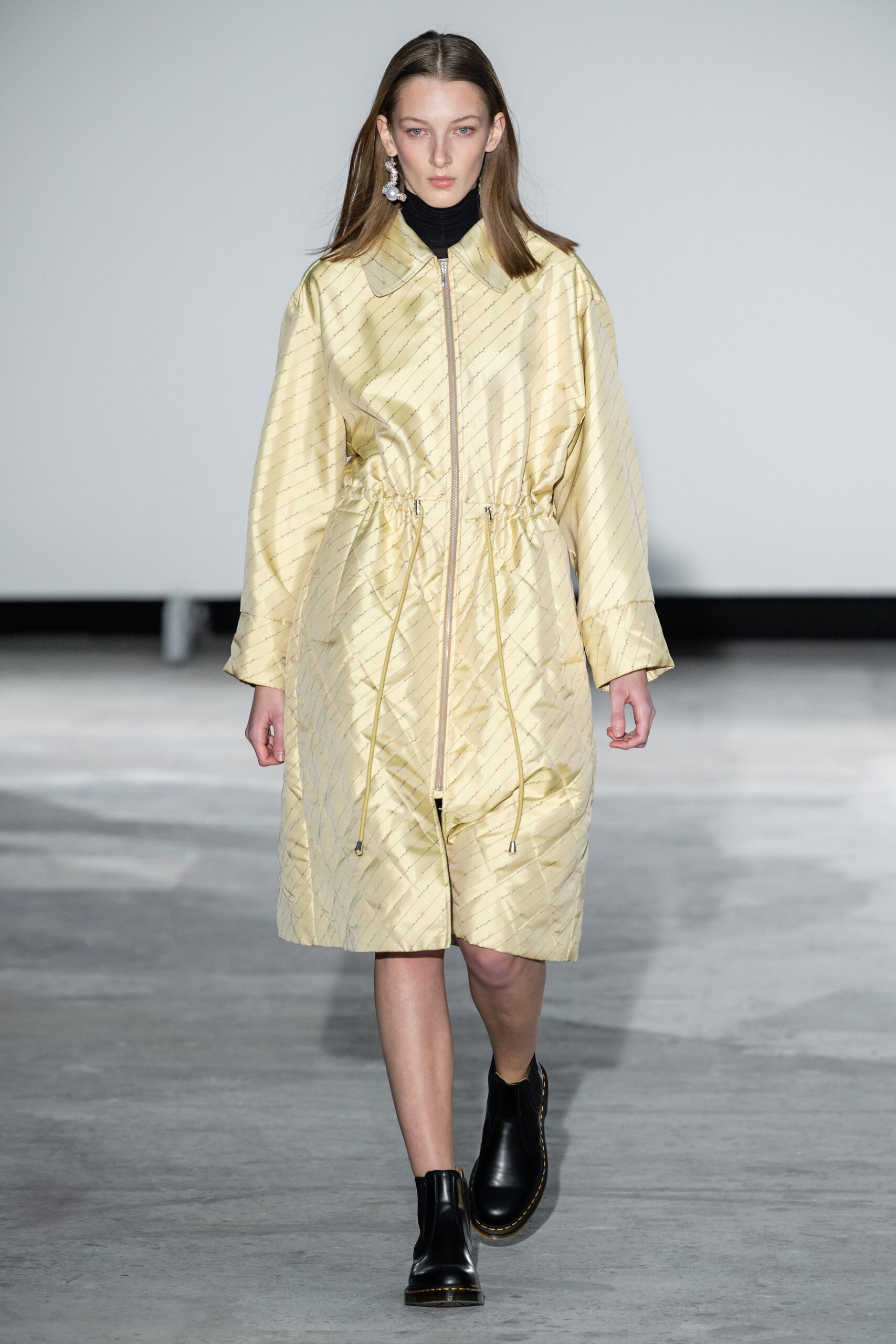 yellow quilted relaxed coat