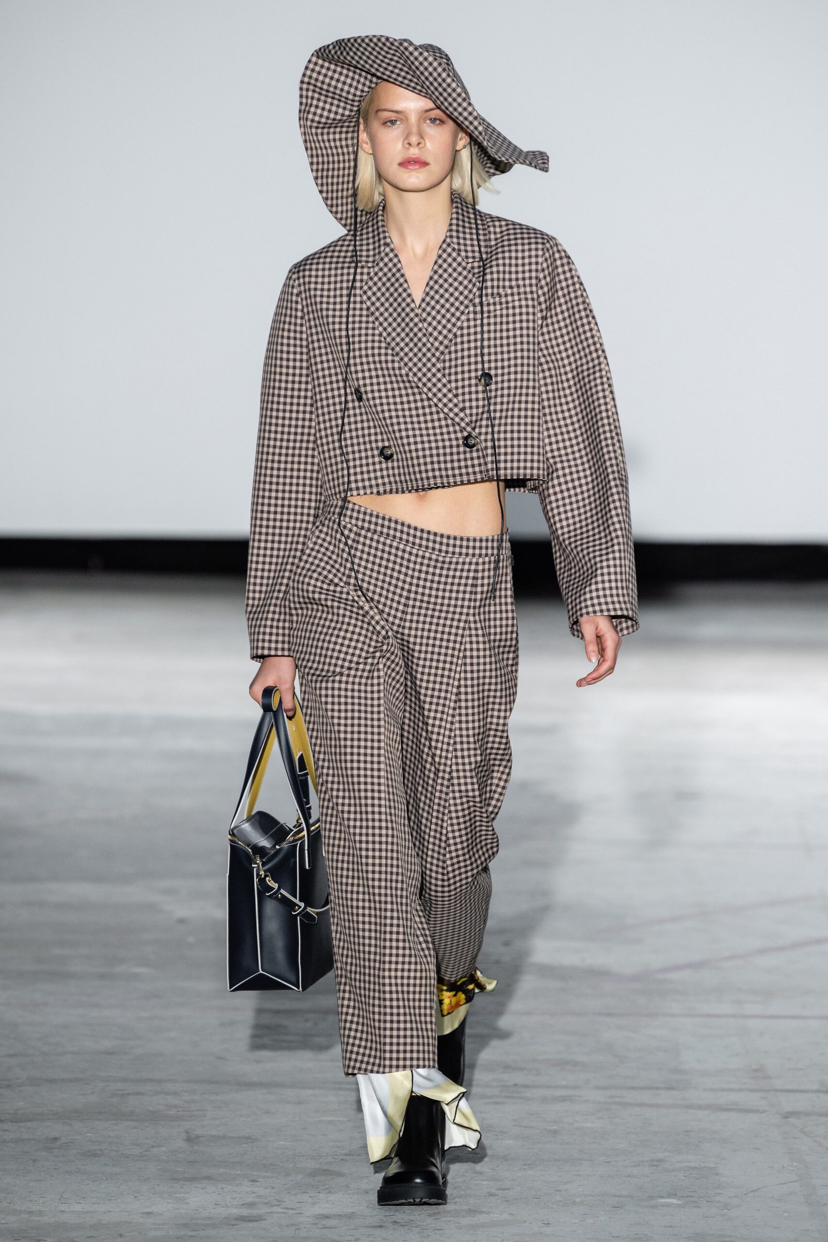 brown checked jacket and pants