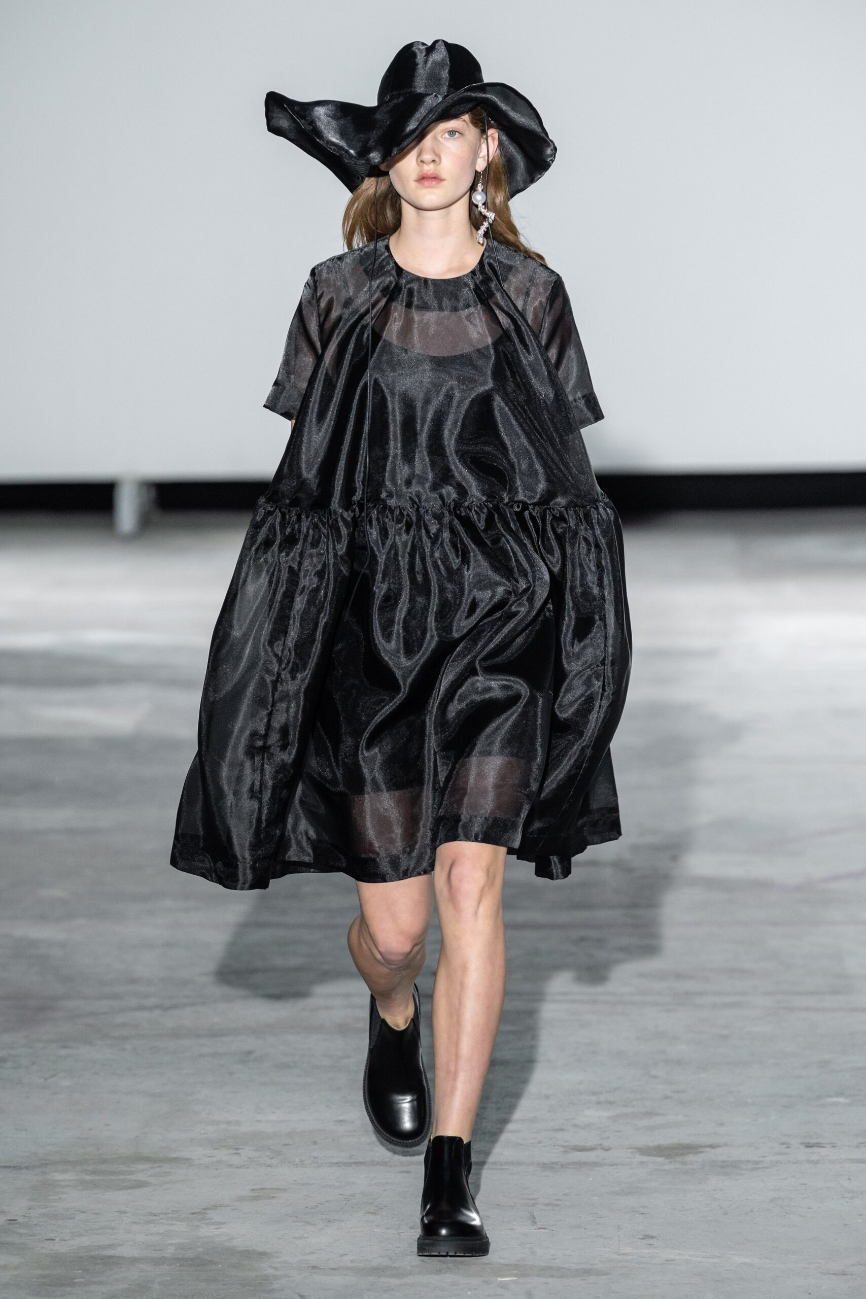 black layered midi dress with hat