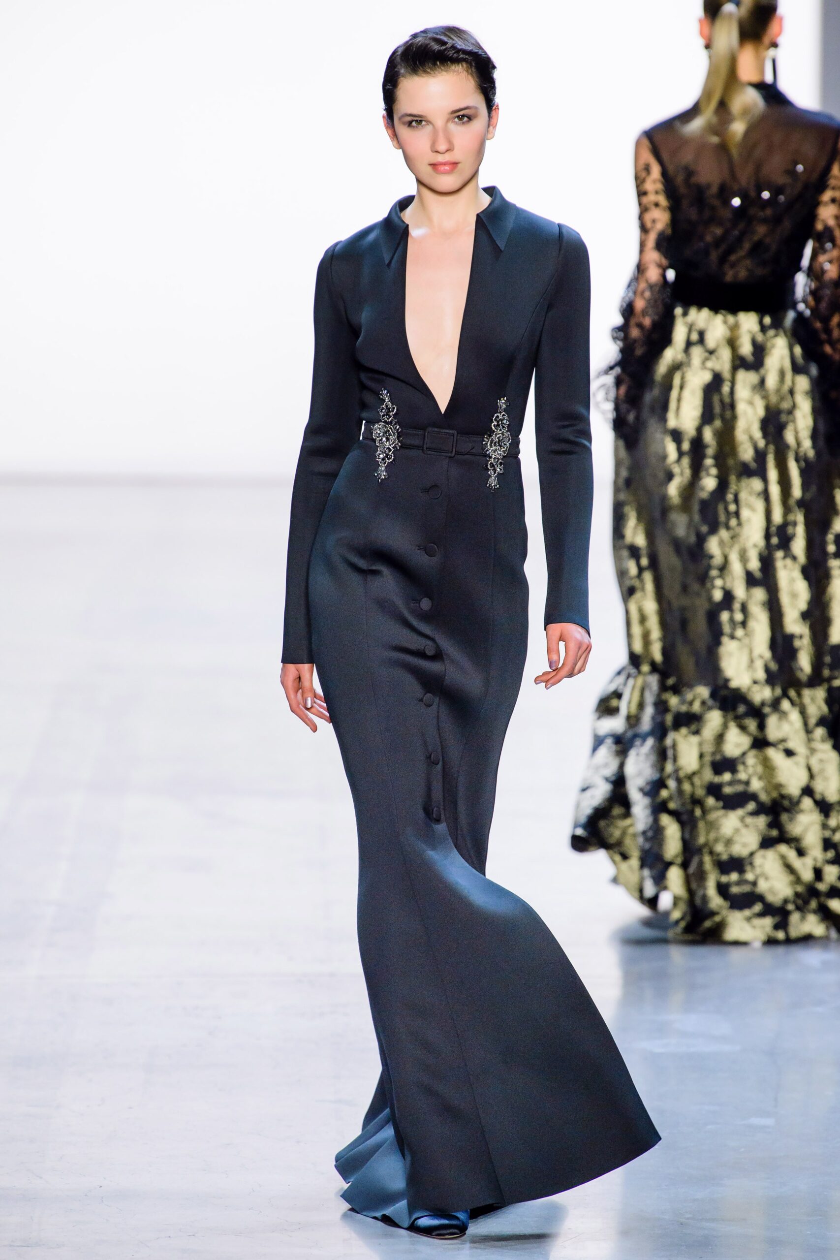 black silk fitted gown