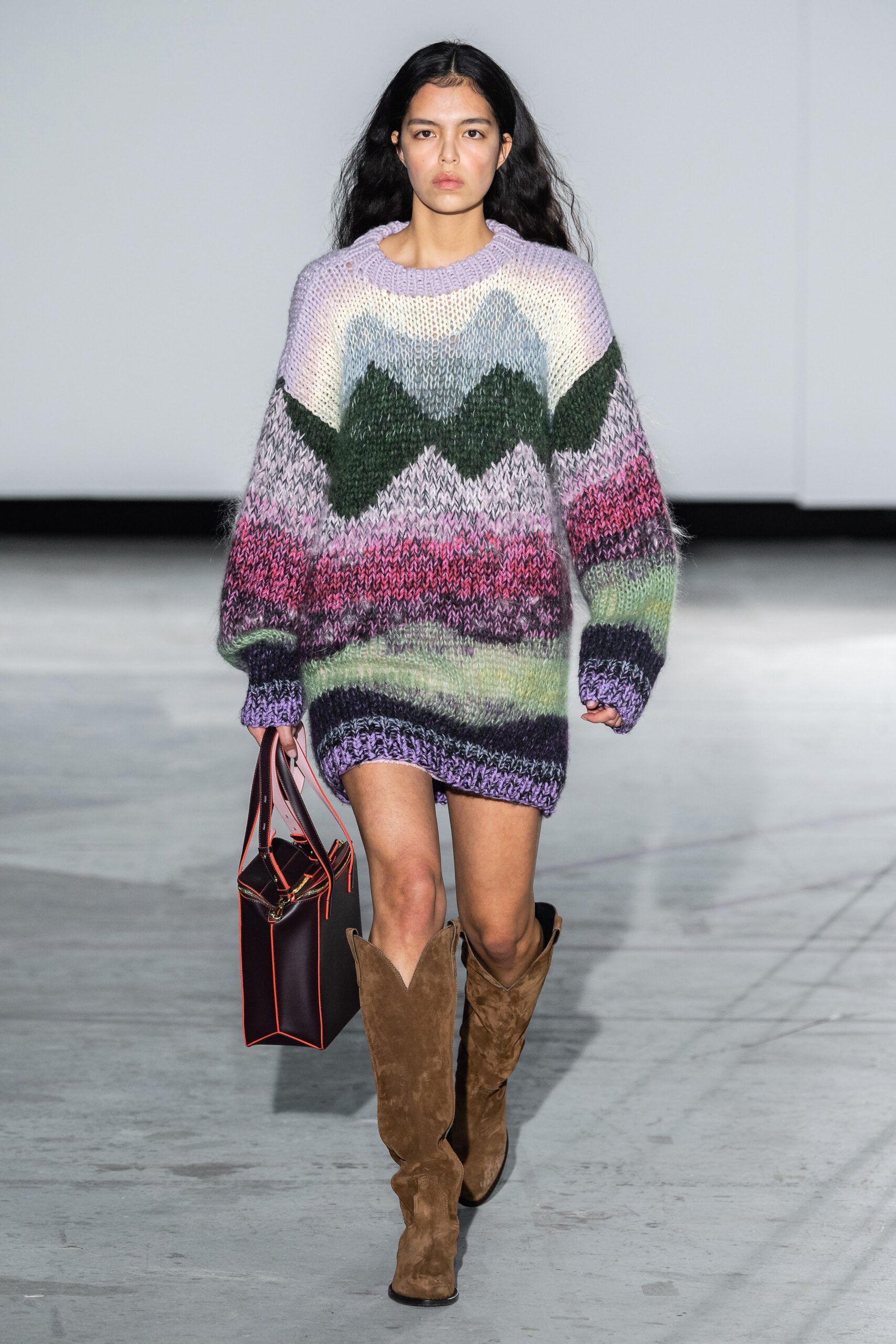 oversized colorful sweater with boots