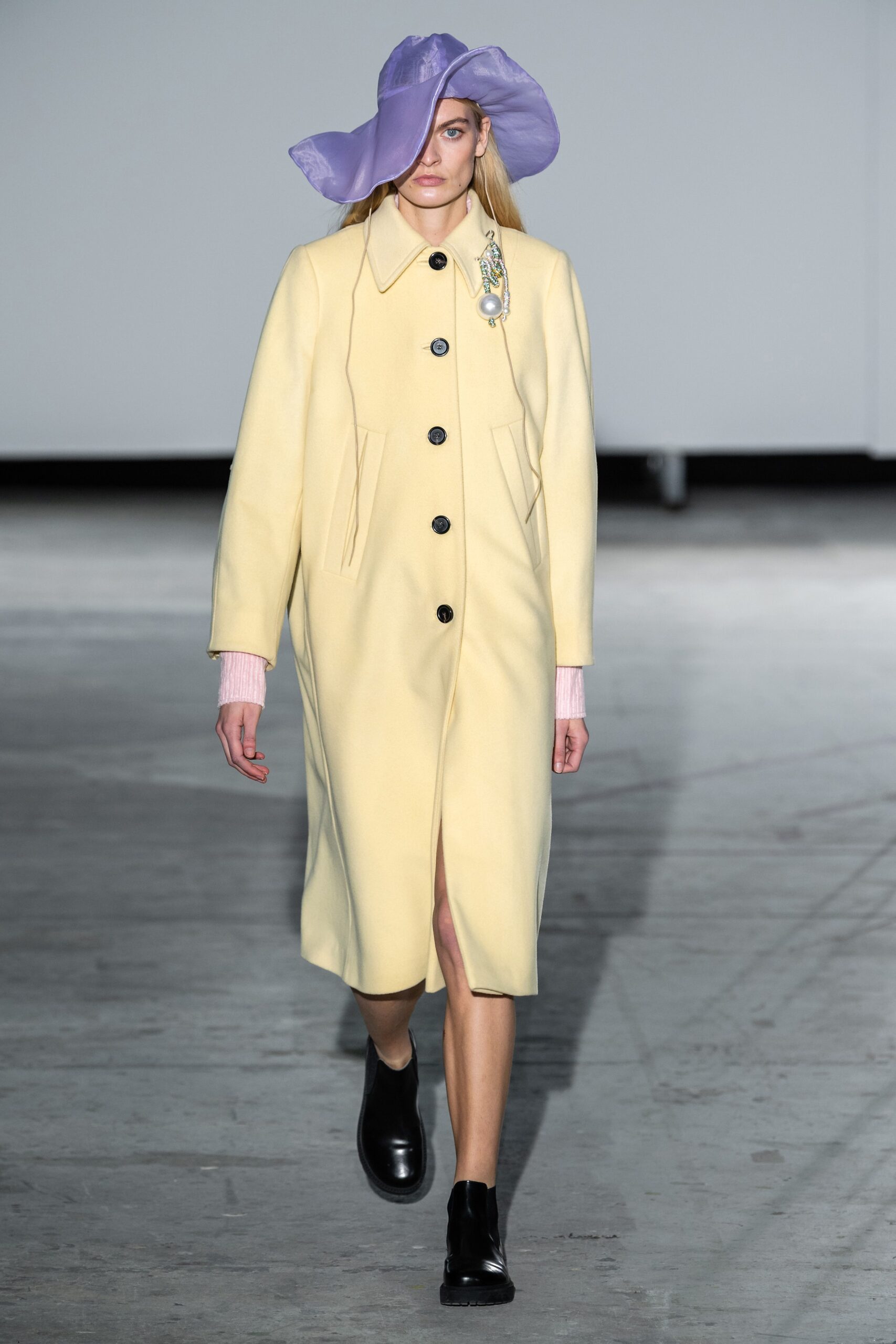 fitted yellow wool coat