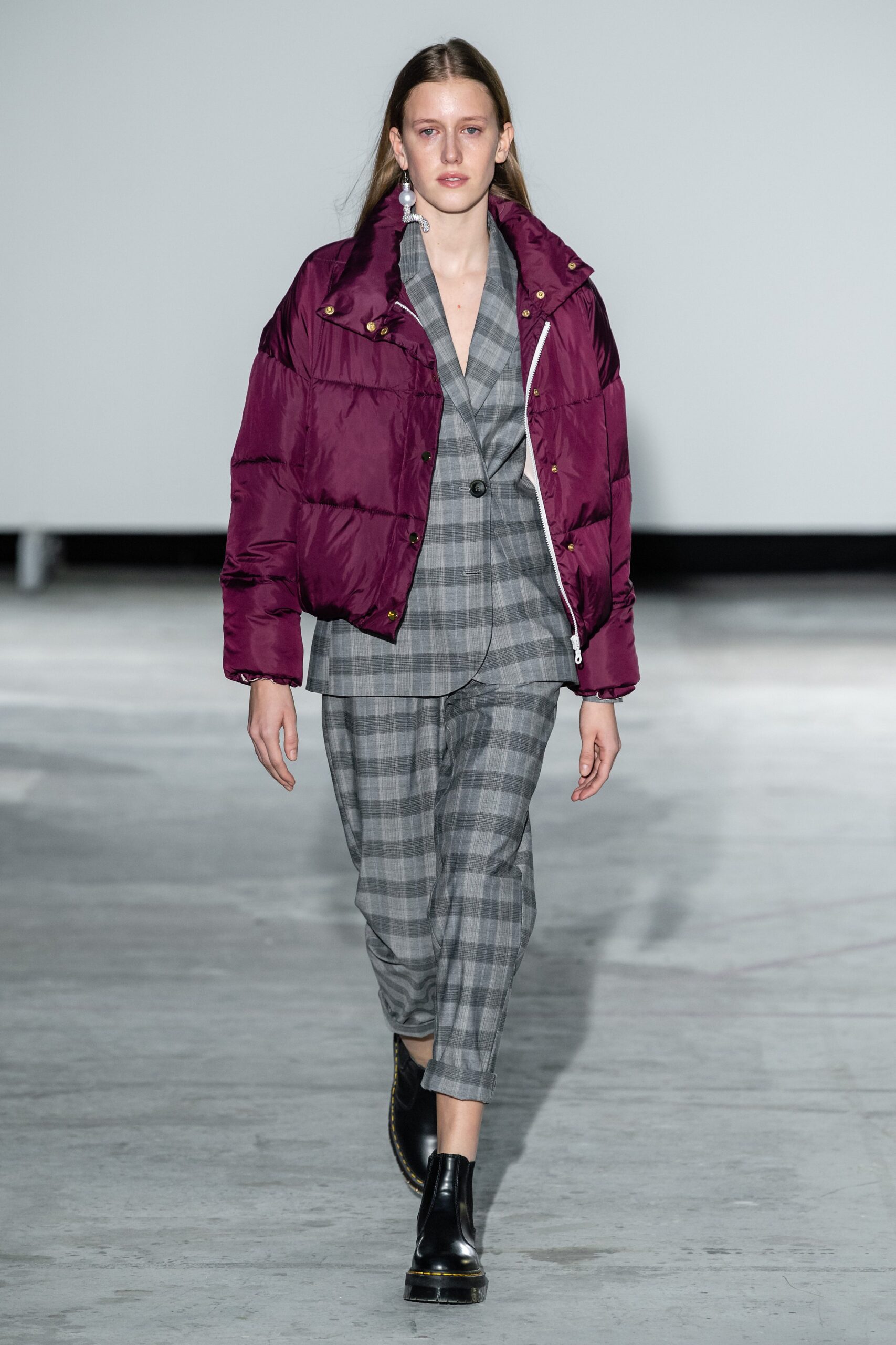 purple jacket with gray suit