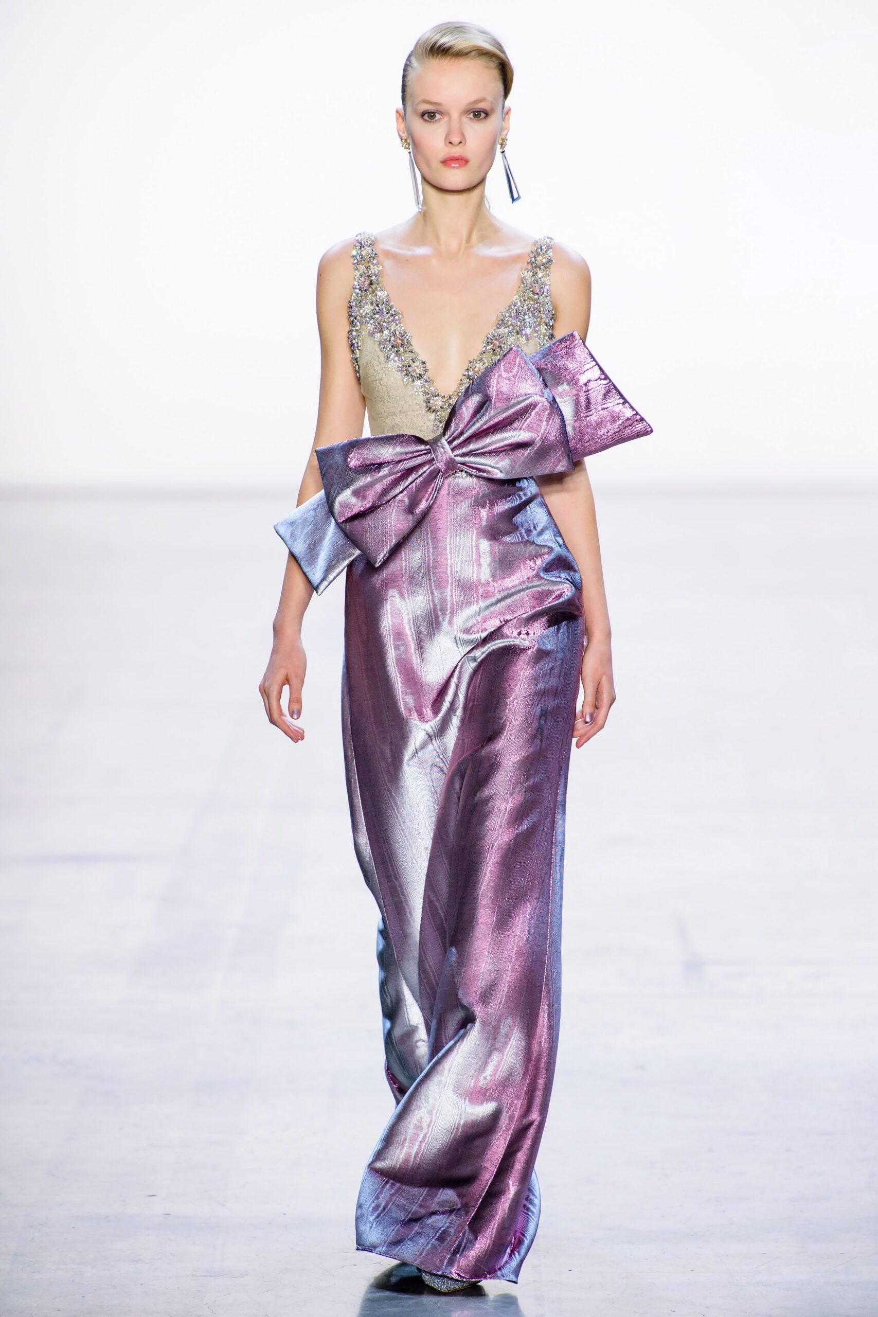 purple silk sleeveless gown