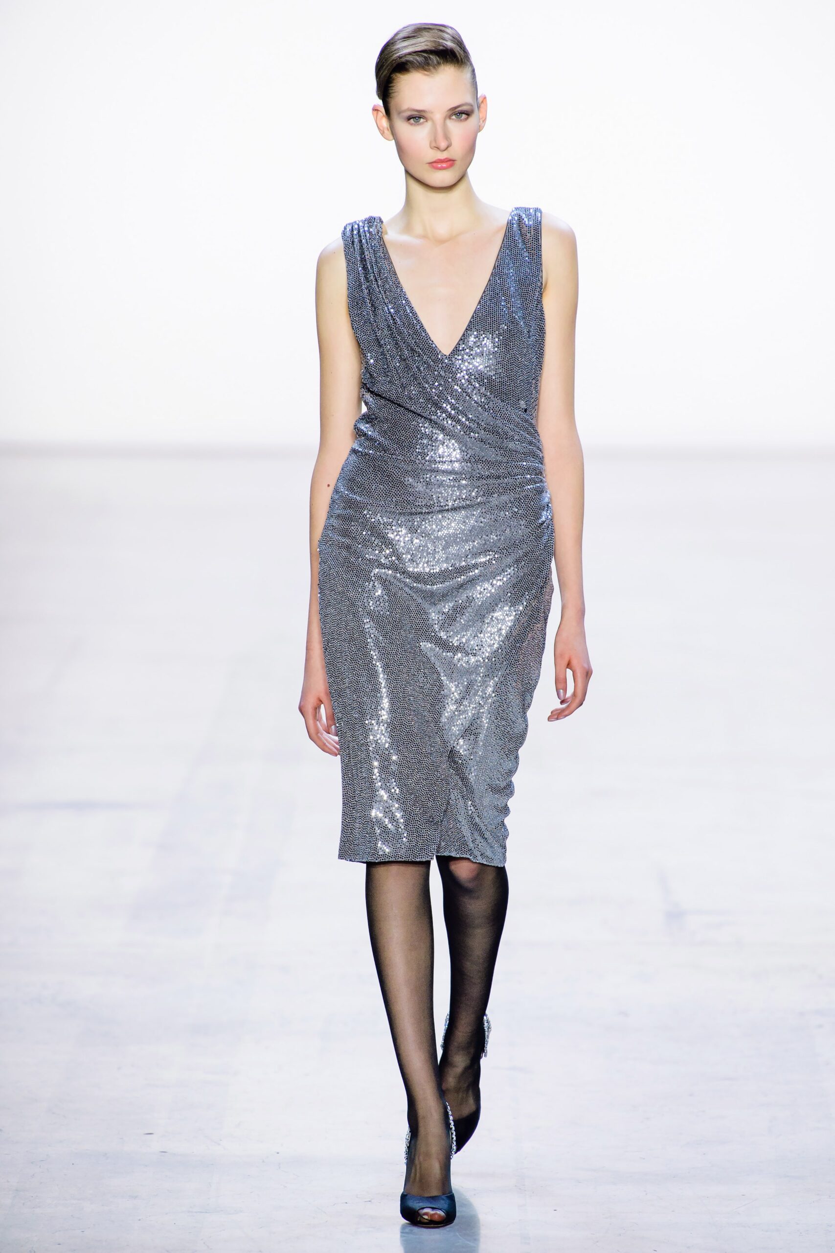 fitted silver sequin dress