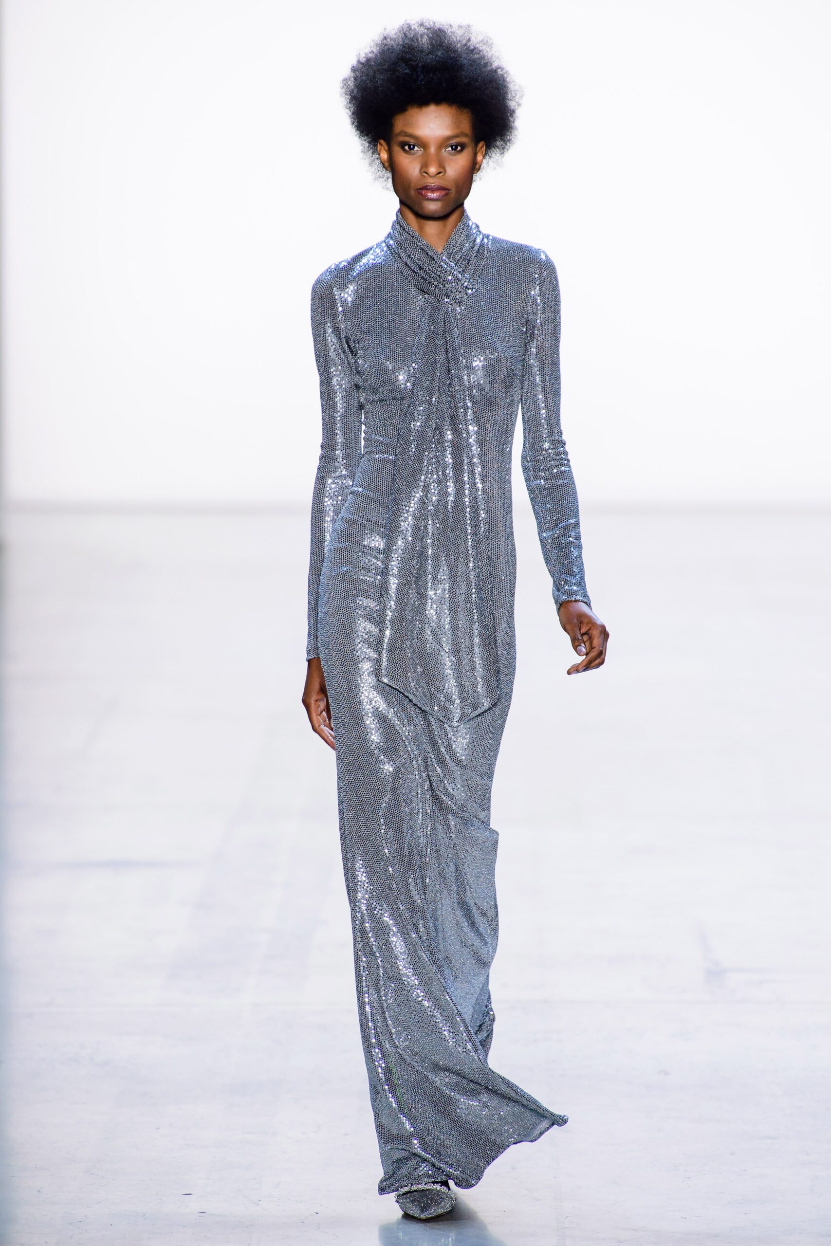 fitted silver metallic gown