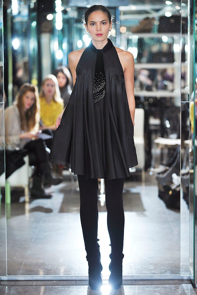 black pleated dress with leggings