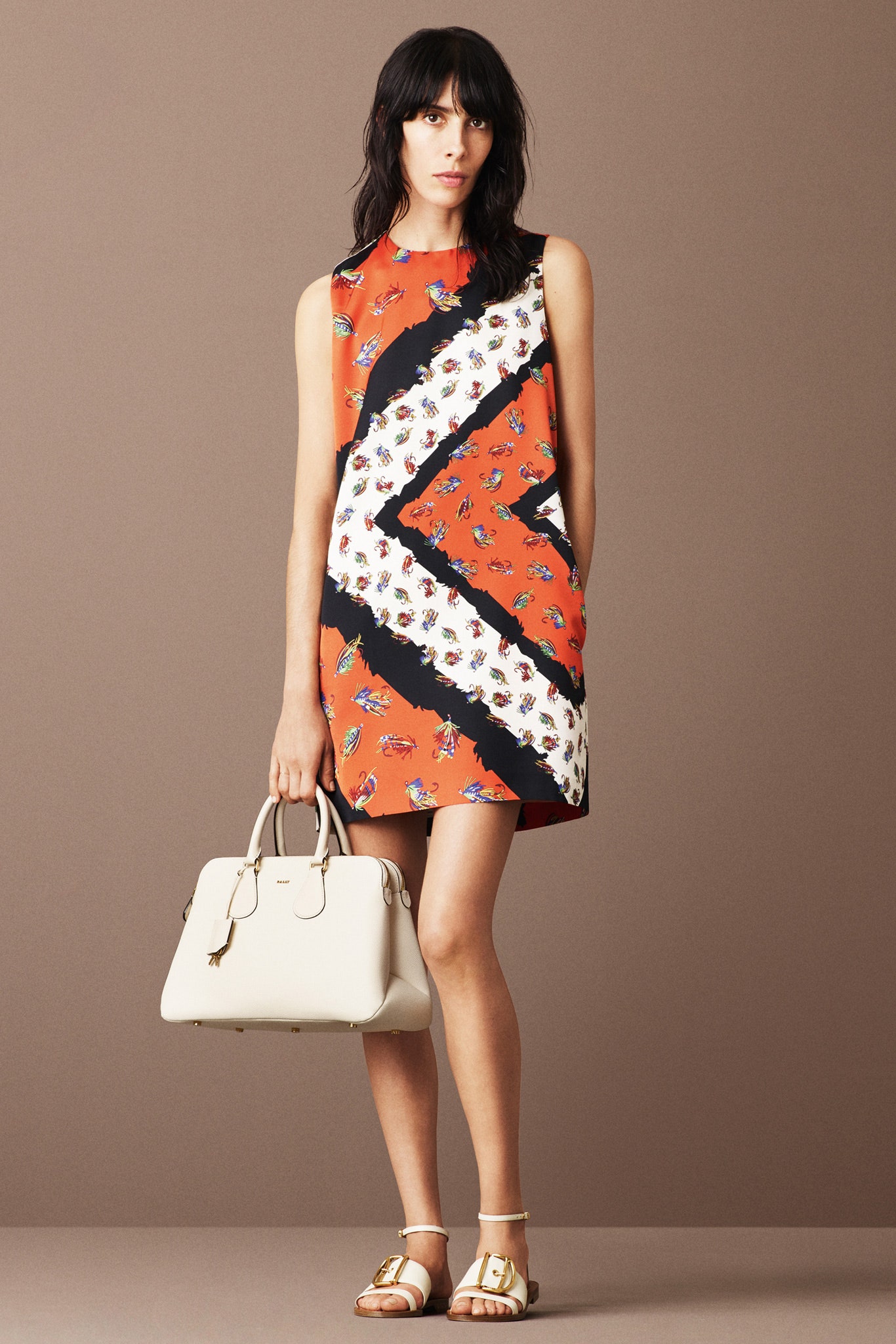 red cotton sleeveless high-neck fitted printed mini dress