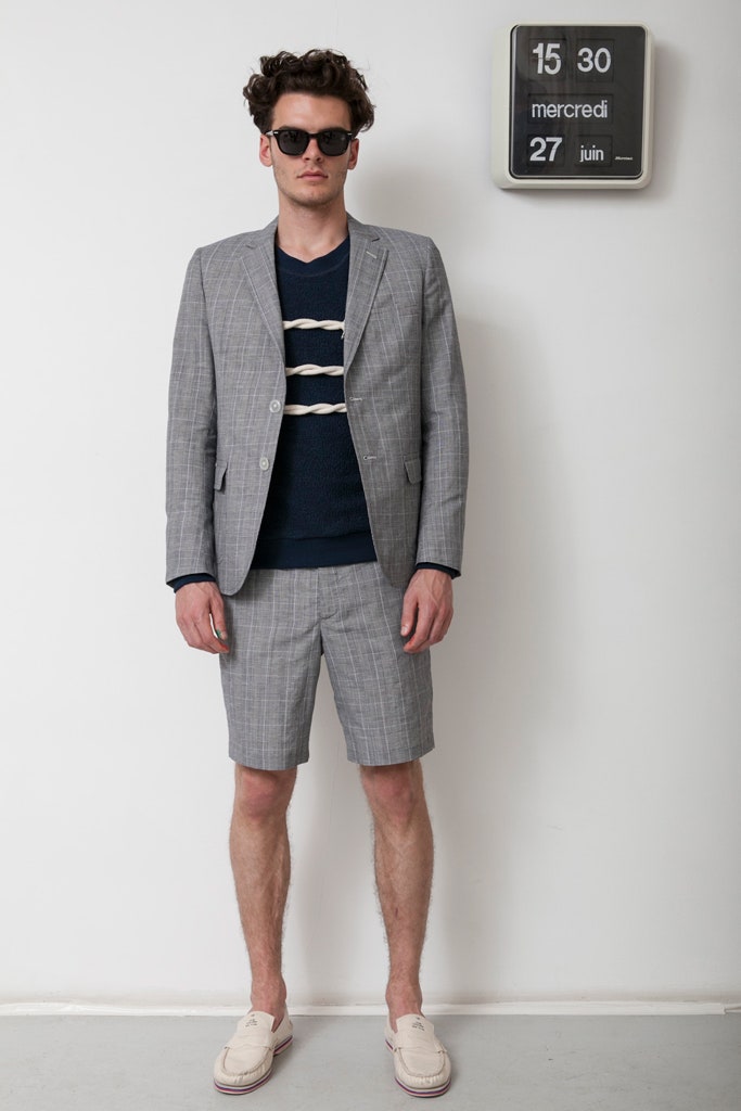 gray tailored blazer with shorts