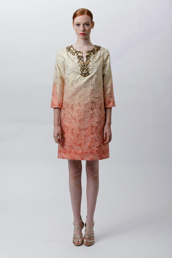 gold coral embroidered dress