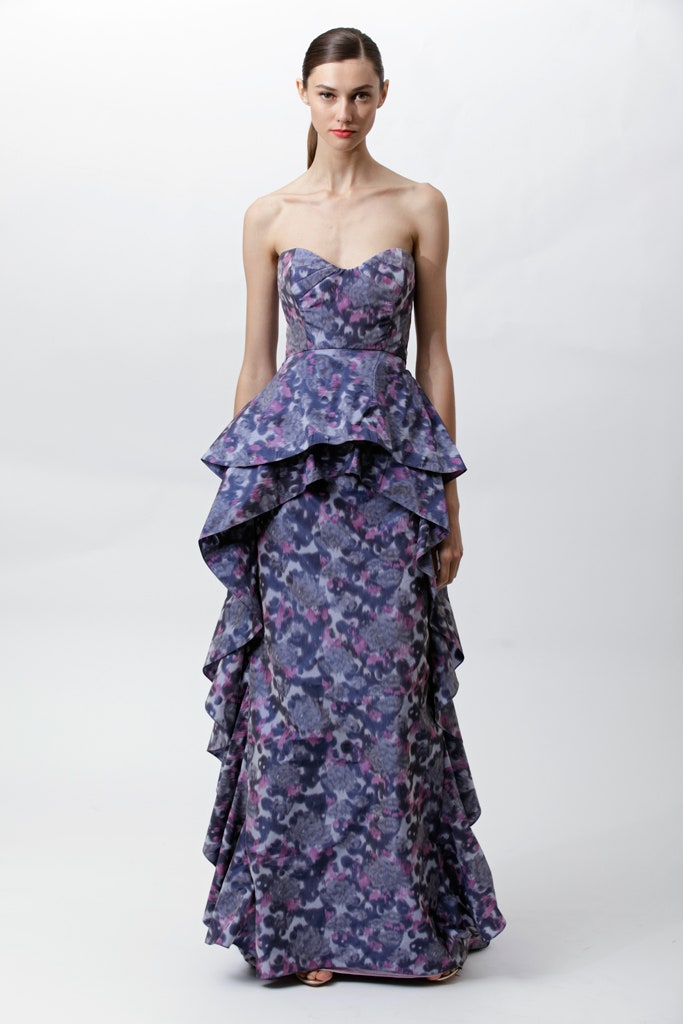purple pink blue tiered gown