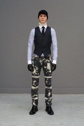 black and white striped vest with denim pants