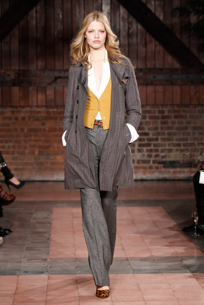 gray cotton long-sleeve collared relaxed striped buttoned trench